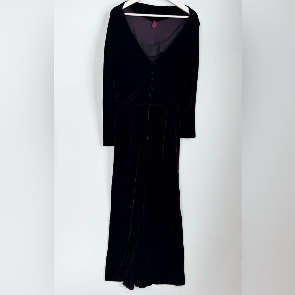 Vintage Jones New York Evening Velvet Dark Purple Long Sleeve Maxi Dress Sz 14 - Picture 6 of 9